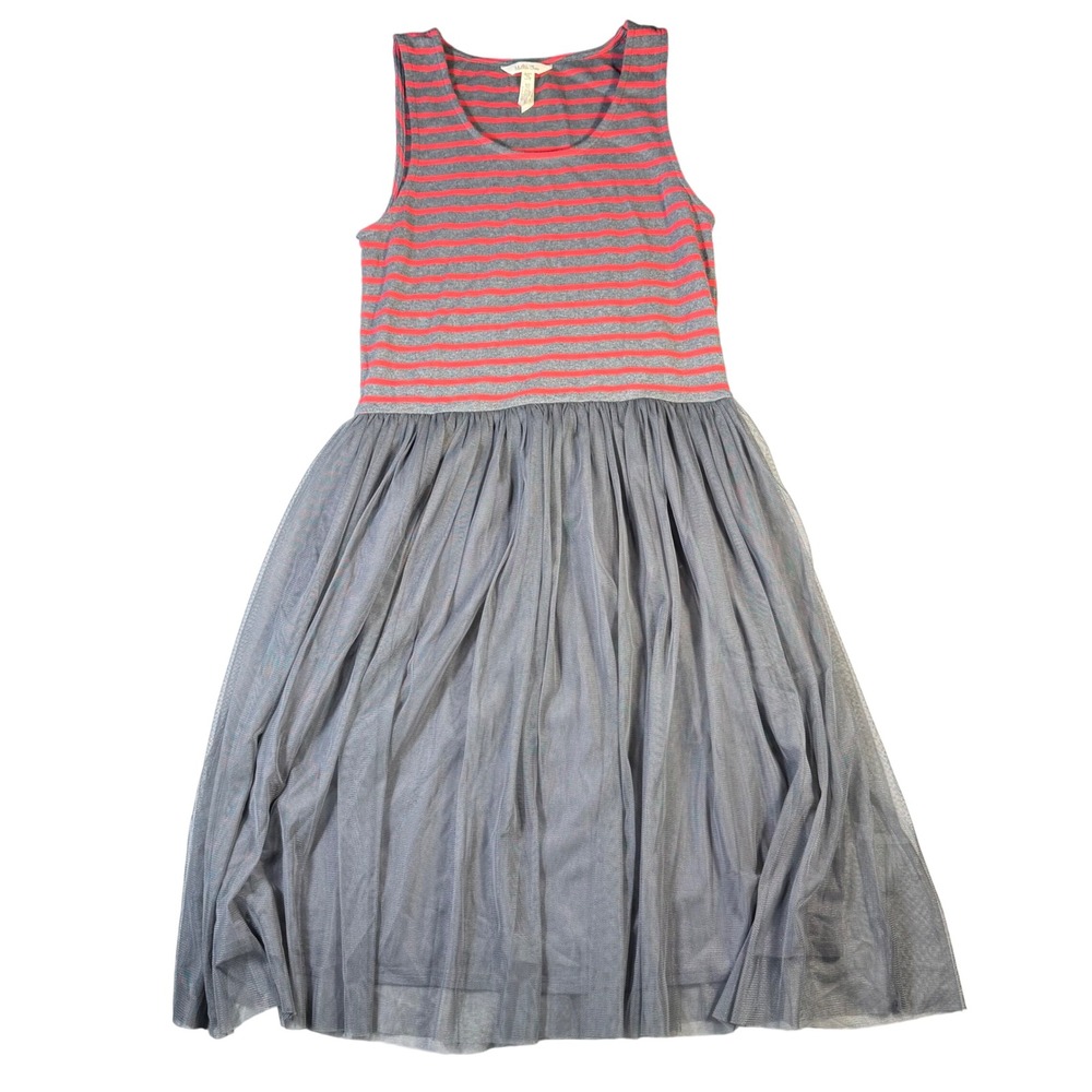 Matilda Jane Womens Grey Red Striped Tulle Skirt Sleeveless Dress Size M